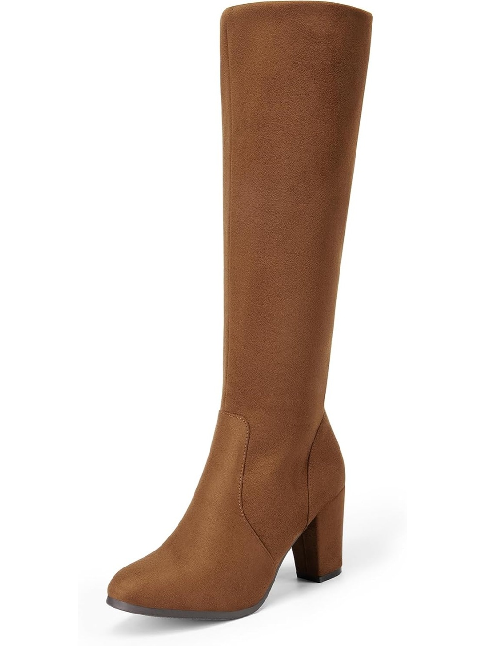 Womens Coffee Suede Round Toe Chunky Heel Knee-high Winter Fall Tall Riding Boot